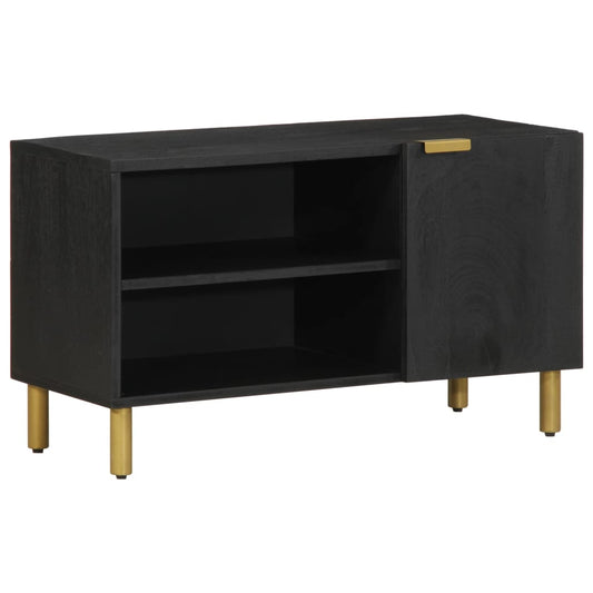 TV Cabinet Black Engineered wood, solid mango wood, brass Small