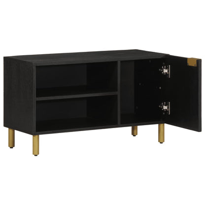 TV Cabinet Black Engineered wood, solid mango wood, brass Small