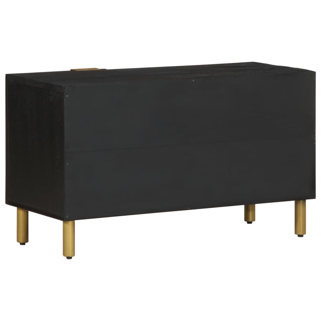 TV Cabinet Black Engineered wood, solid mango wood, brass Small
