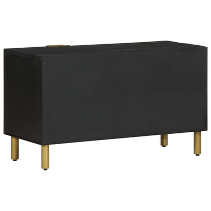TV Cabinet Black Engineered wood, solid mango wood, brass Small