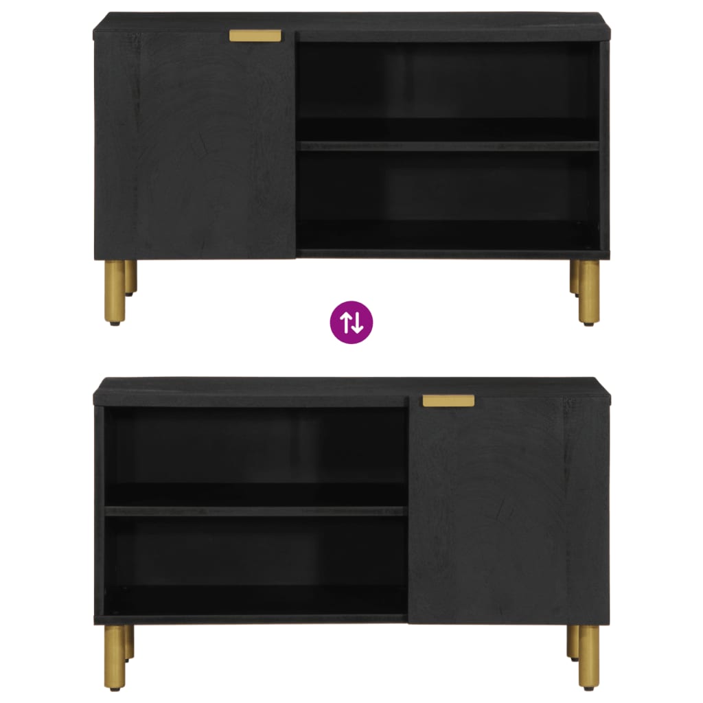 TV Cabinet Black Engineered wood, solid mango wood, brass Small