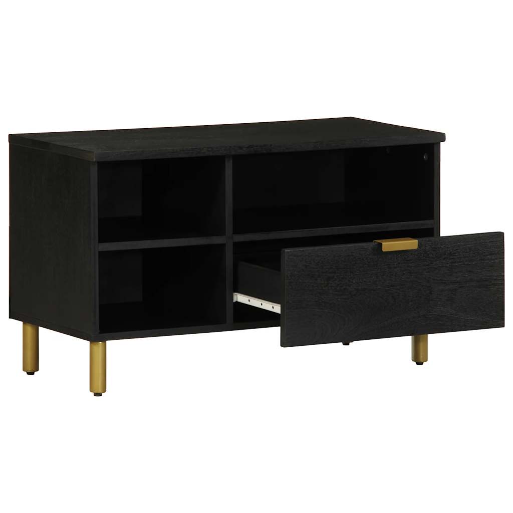TV Cabinet Black Engineered wood, Solid Mango wood, Brass Small