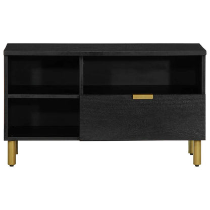 TV Cabinet Black Engineered wood, Solid Mango wood, Brass Small