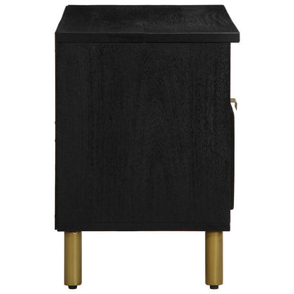 TV Cabinet Black Engineered wood, Solid Mango wood, Brass Small