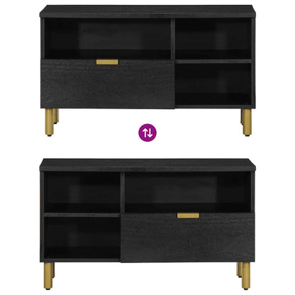 TV Cabinet Black Engineered wood, Solid Mango wood, Brass Small