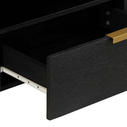 TV Cabinet Black Engineered wood, Solid Mango wood, Brass Small