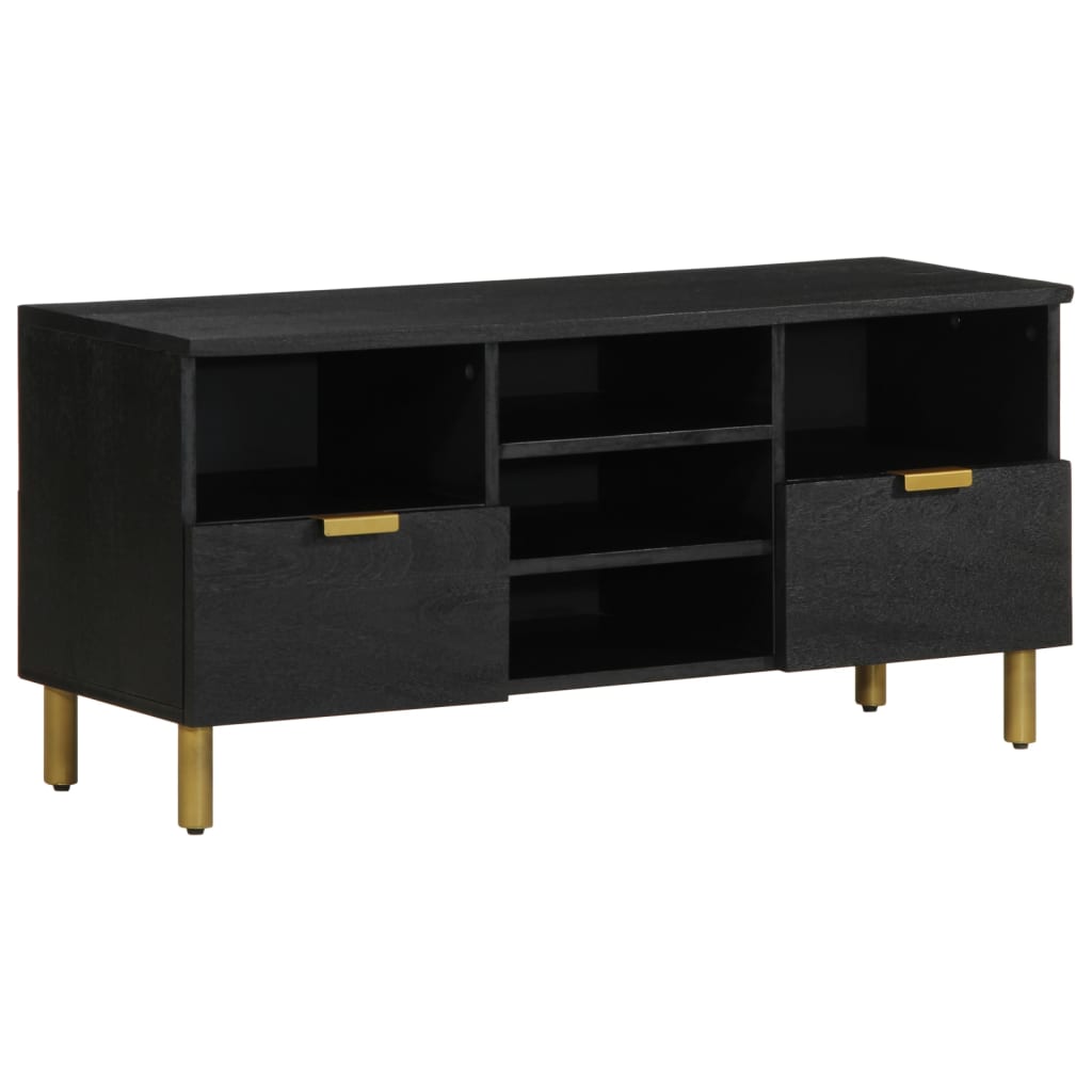 TV Cabinet Black Engineered wood, Solid mango wood, Brass