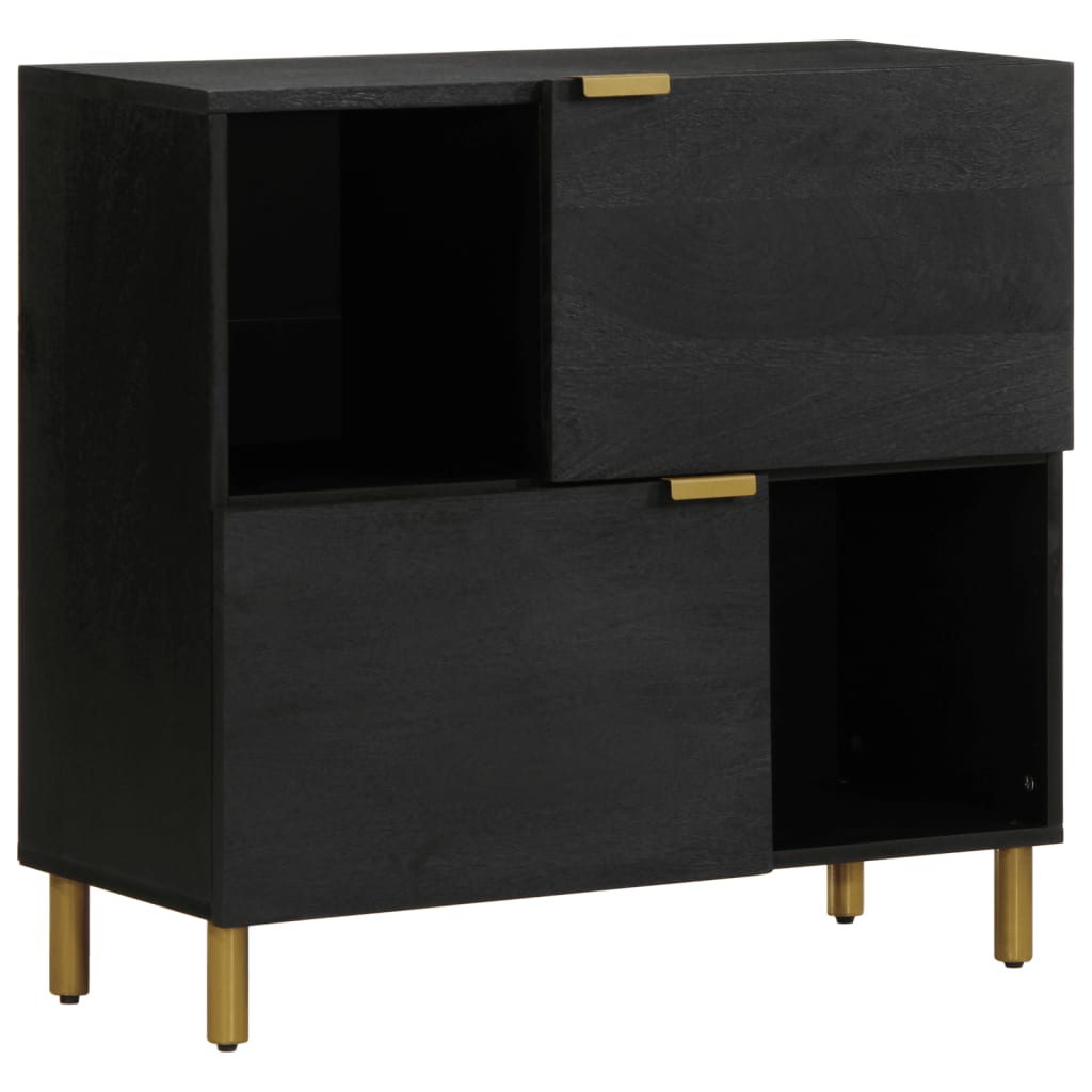Sideboard Black Engineered wood, solid mango wood, brass