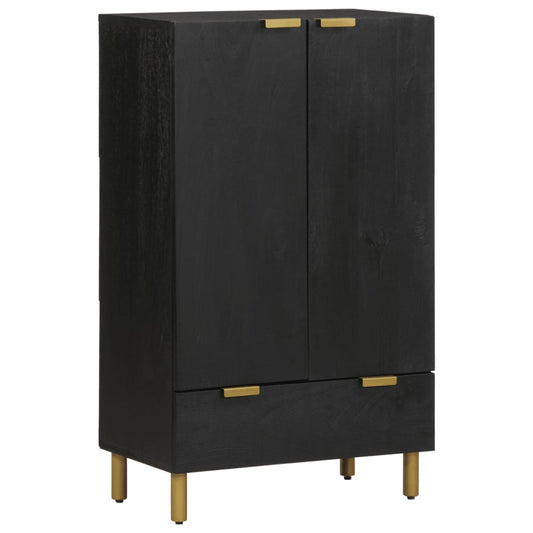 Highboard Black Engineered wood, Solid mango wood, Brass Compact