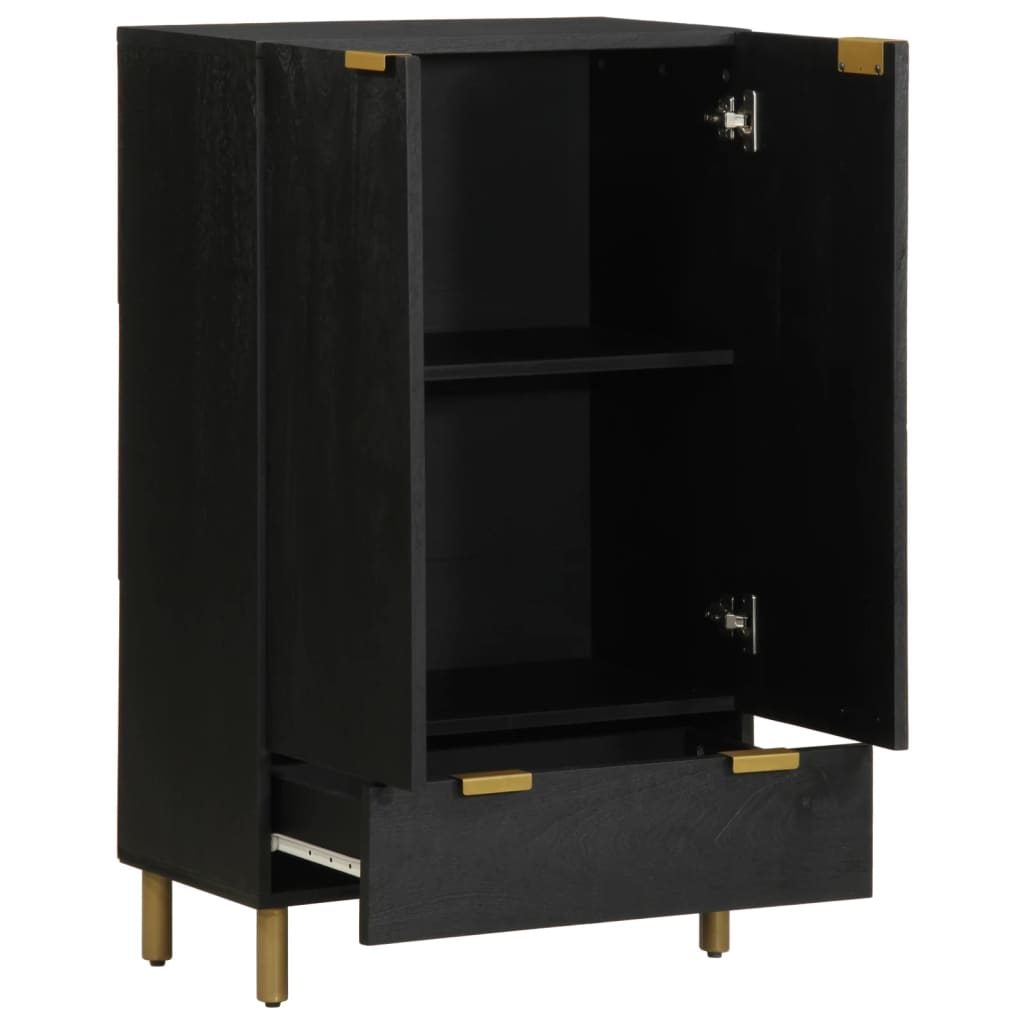Highboard Black Engineered wood, Solid mango wood, Brass Compact