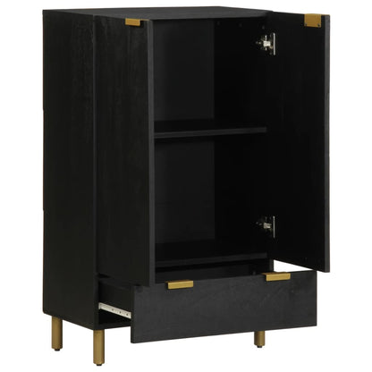Highboard Black Engineered wood, Solid mango wood, Brass Compact