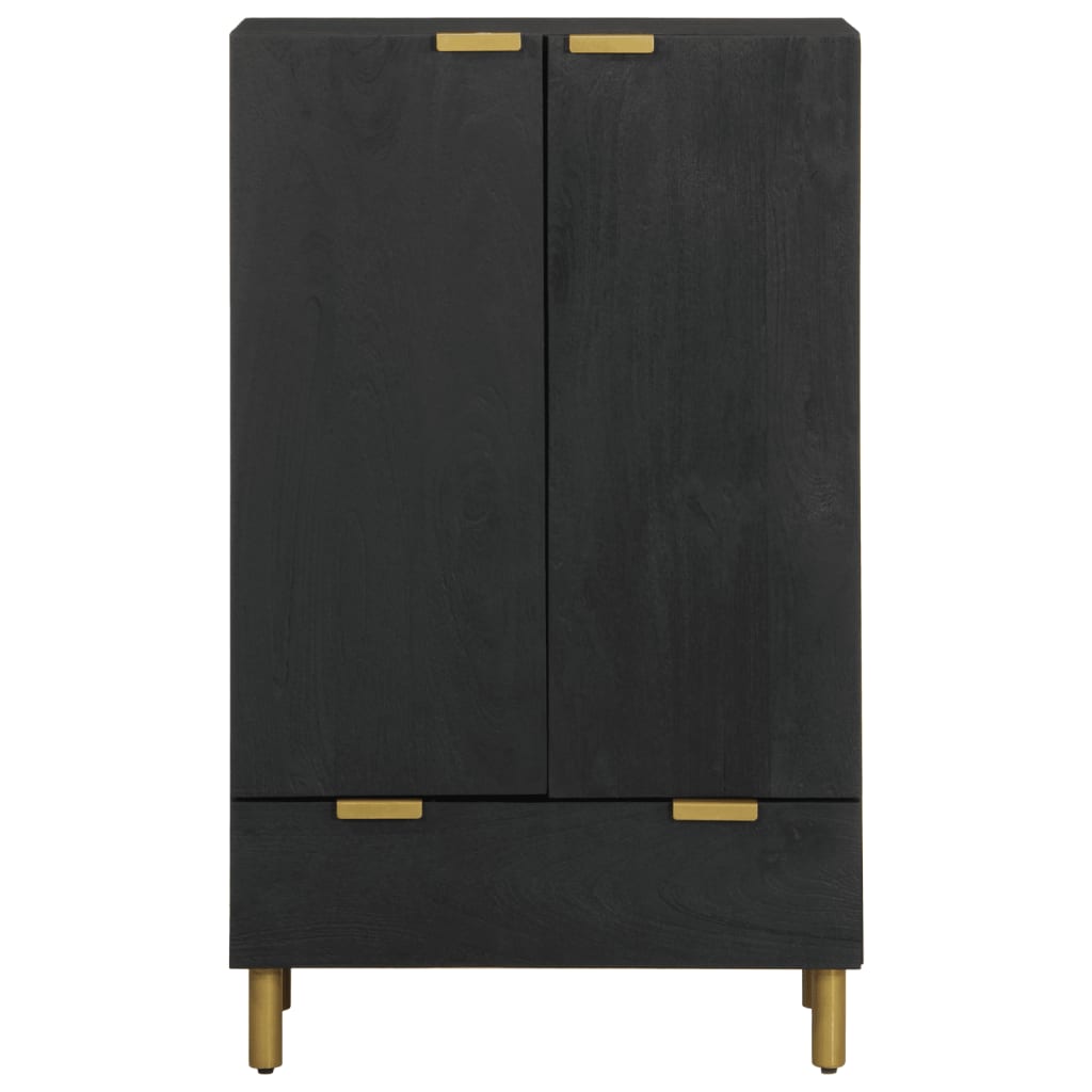 Highboard Black Engineered wood, Solid mango wood, Brass Compact