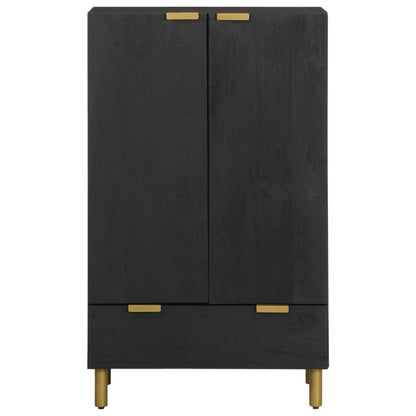 Highboard Black Engineered wood, Solid mango wood, Brass Compact