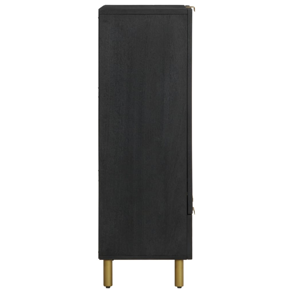 Highboard Black Engineered wood, Solid mango wood, Brass Compact