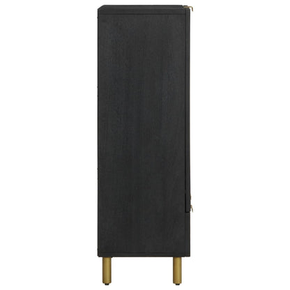 Highboard Black Engineered wood, Solid mango wood, Brass Compact