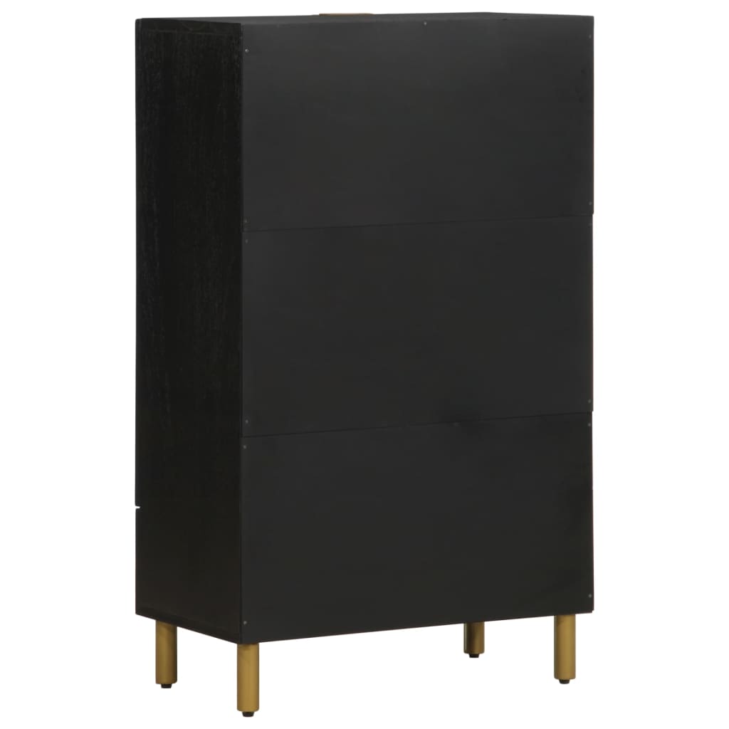 Highboard Black Engineered wood, Solid mango wood, Brass Compact