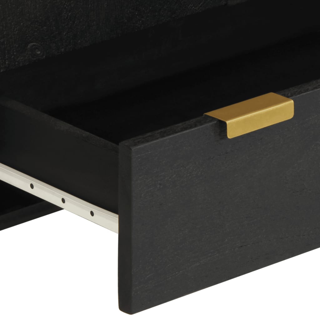 Highboard Black Engineered wood, Solid mango wood, Brass Compact