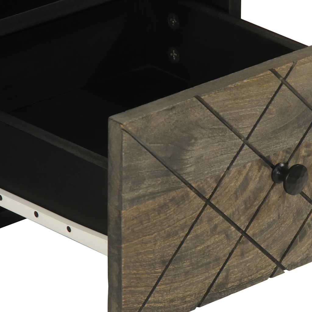 TV Cabinet Black Solid mango wood with grey finish, metal Medium