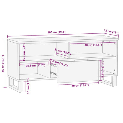 TV Cabinet Black Solid mango wood, engineered wood, metal Medium