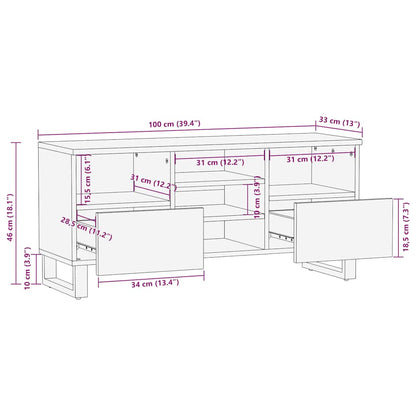 TV Cabinet Black Solid mango wood, metal Medium TV Cabinet
