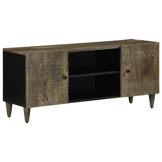 TV Cabinet Light Gray Solid Mango Wood, Engineered Wood, Metal