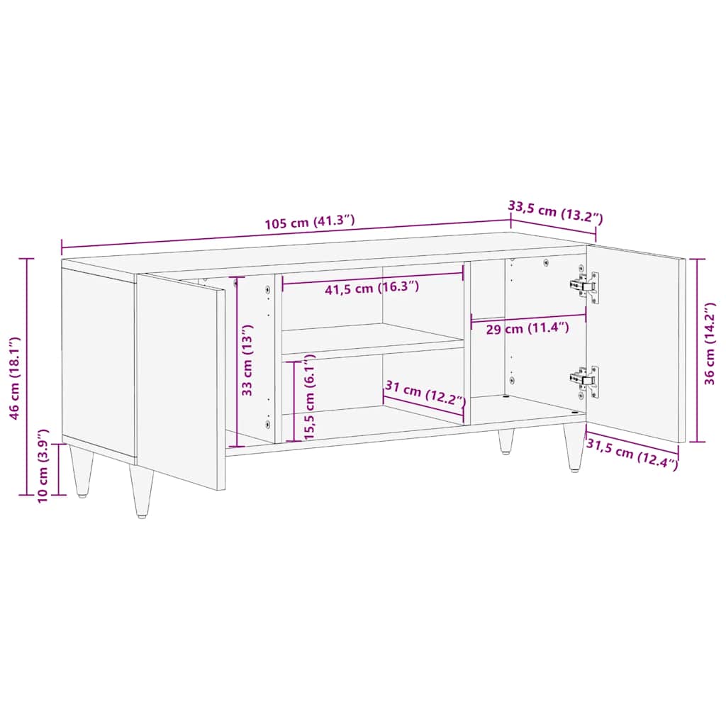 TV Cabinet Light Gray Solid Mango Wood, Engineered Wood, Metal