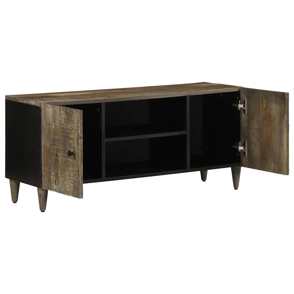 TV Cabinet Light Gray Solid Mango Wood, Engineered Wood, Metal