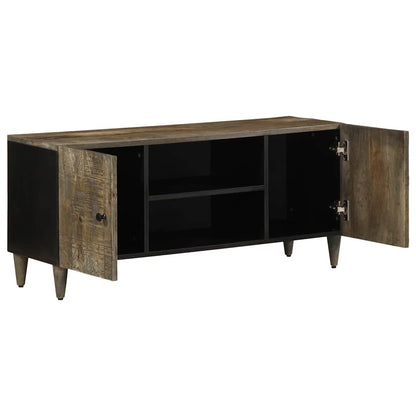 TV Cabinet Light Gray Solid Mango Wood, Engineered Wood, Metal