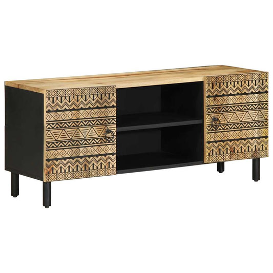 TV Cabinet Black Solid Mango Wood, Iron 41.3 x 13.2 x 18.1 in