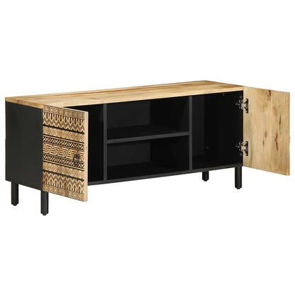 TV Cabinet Black Solid Mango Wood, Iron 41.3 x 13.2 x 18.1 in