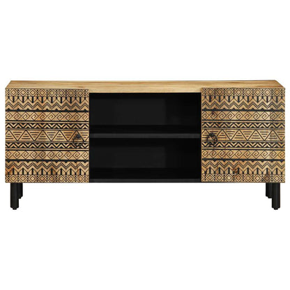 TV Cabinet Black Solid Mango Wood, Iron 41.3 x 13.2 x 18.1 in
