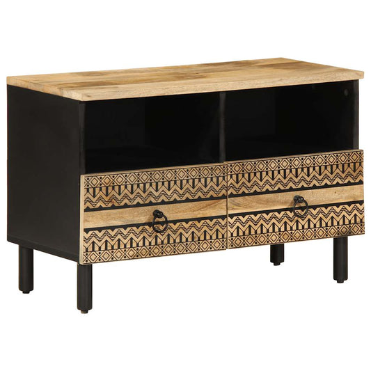 TV Cabinet Black Solid Rough Mango Wood Medium TV Cabinet