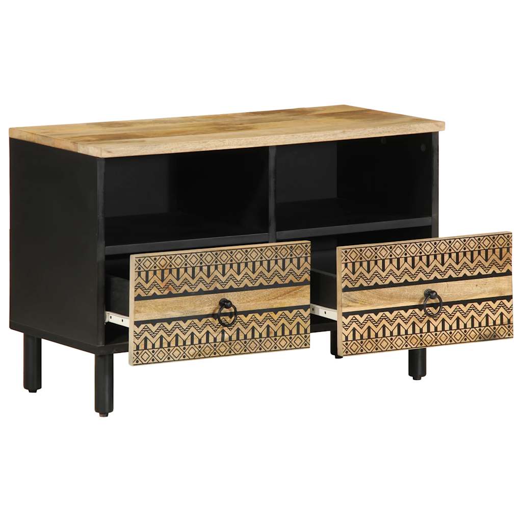 TV Cabinet Black Solid Rough Mango Wood Medium TV Cabinet