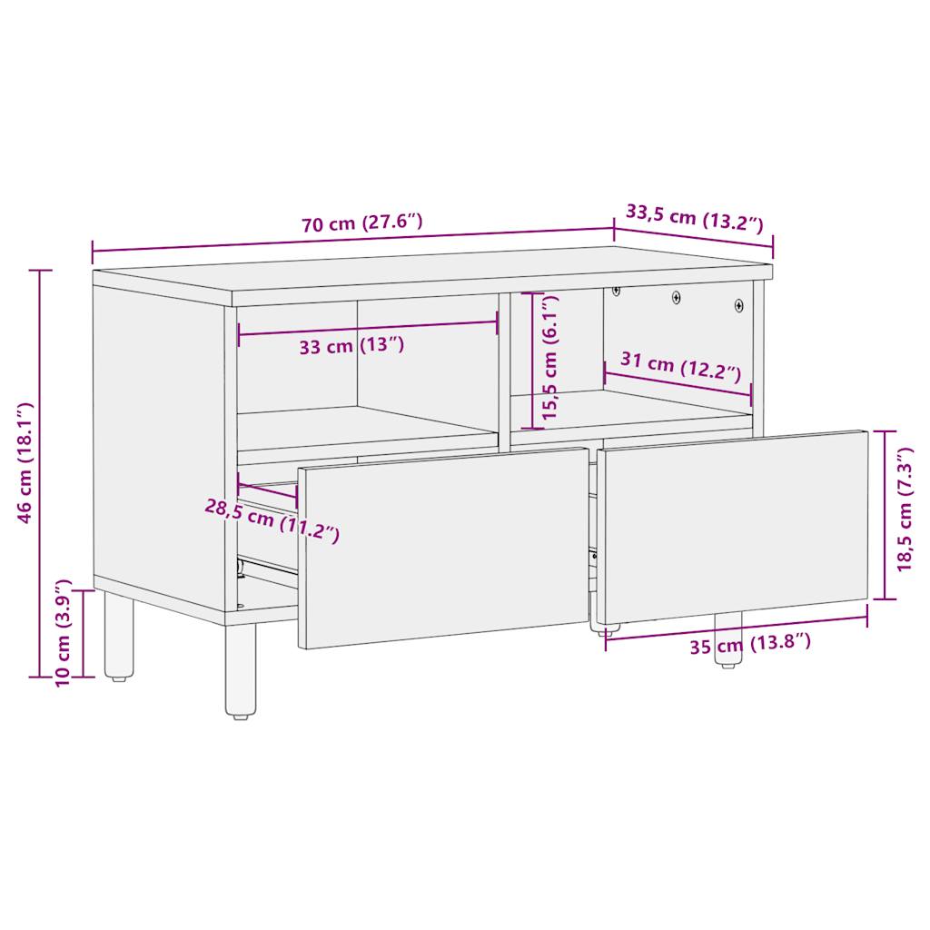 TV Cabinet Black Solid Rough Mango Wood Medium TV Cabinet