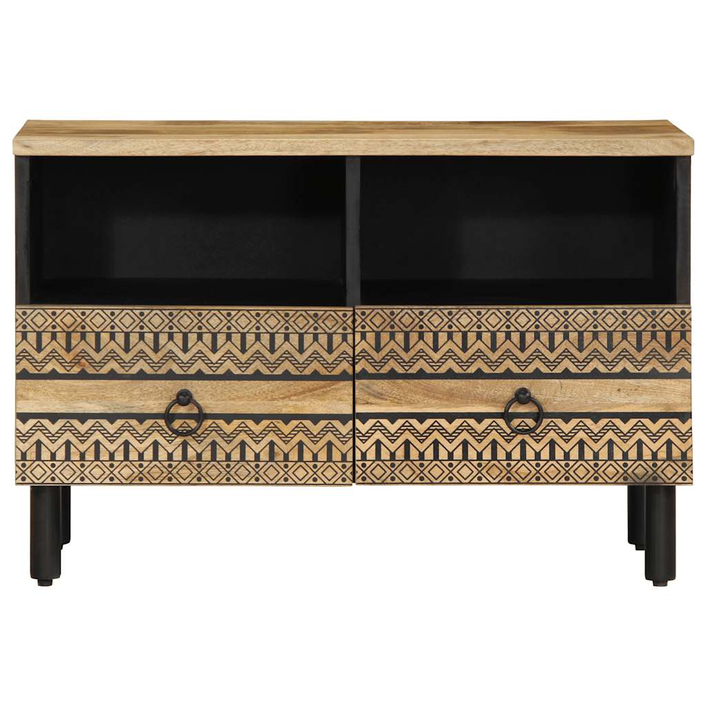 TV Cabinet Black Solid Rough Mango Wood Medium TV Cabinet