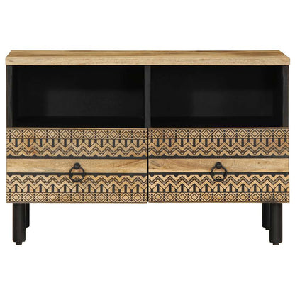 TV Cabinet Black Solid Rough Mango Wood Medium TV Cabinet