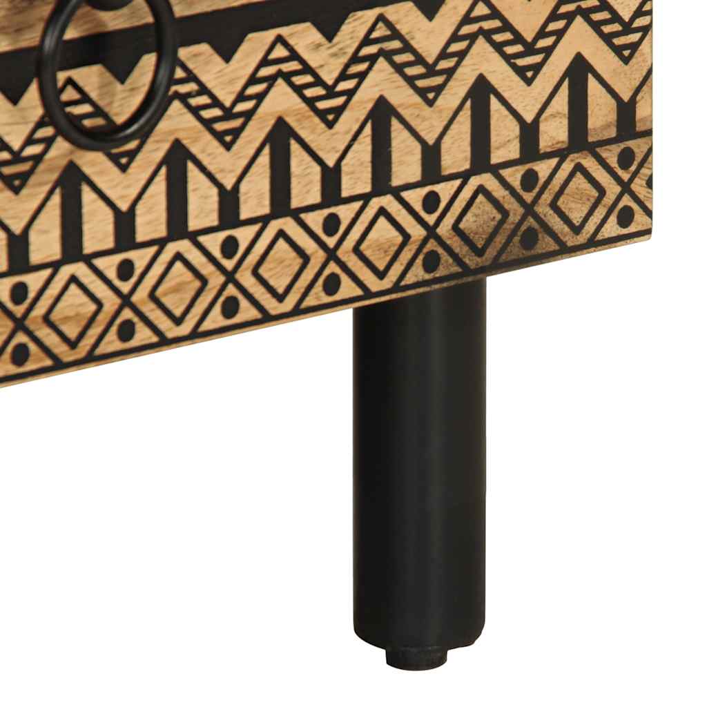 TV Cabinet Black Solid Rough Mango Wood Medium TV Cabinet