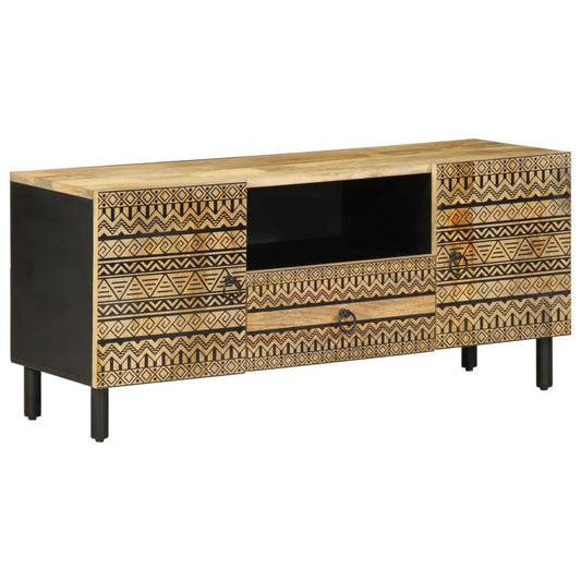 TV Cabinet Black Solid Mango Wood Medium TV Cabinet Rectangular