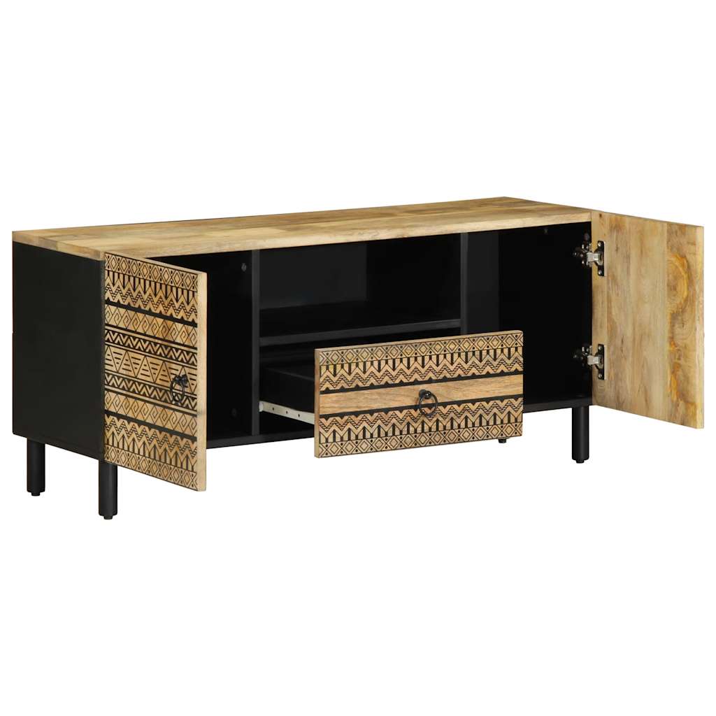 TV Cabinet Black Solid Mango Wood Medium TV Cabinet Rectangular