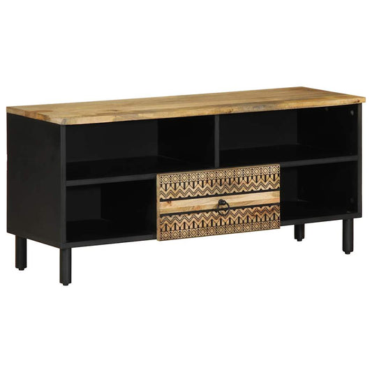 TV Cabinet Black Solid rough mango wood, iron Medium TV Cabinet