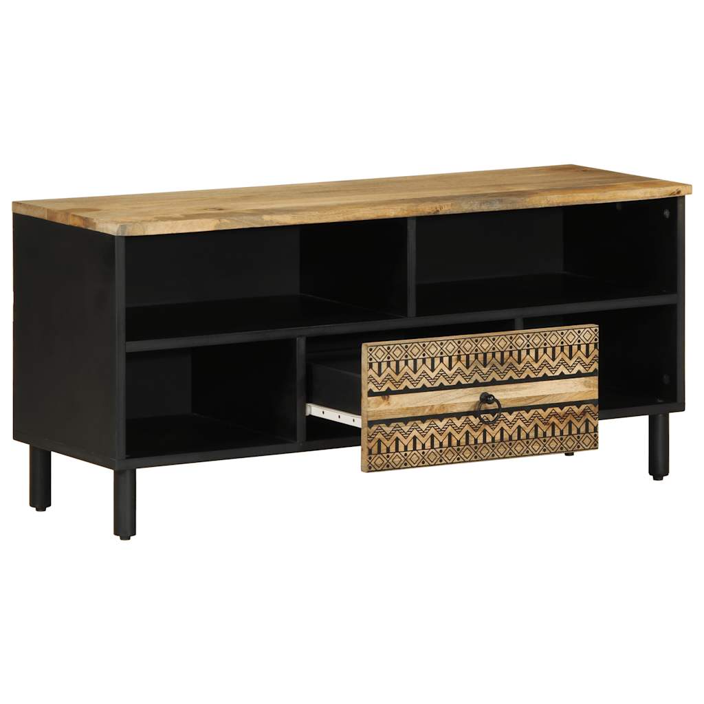 TV Cabinet Black Solid rough mango wood, iron Medium TV Cabinet