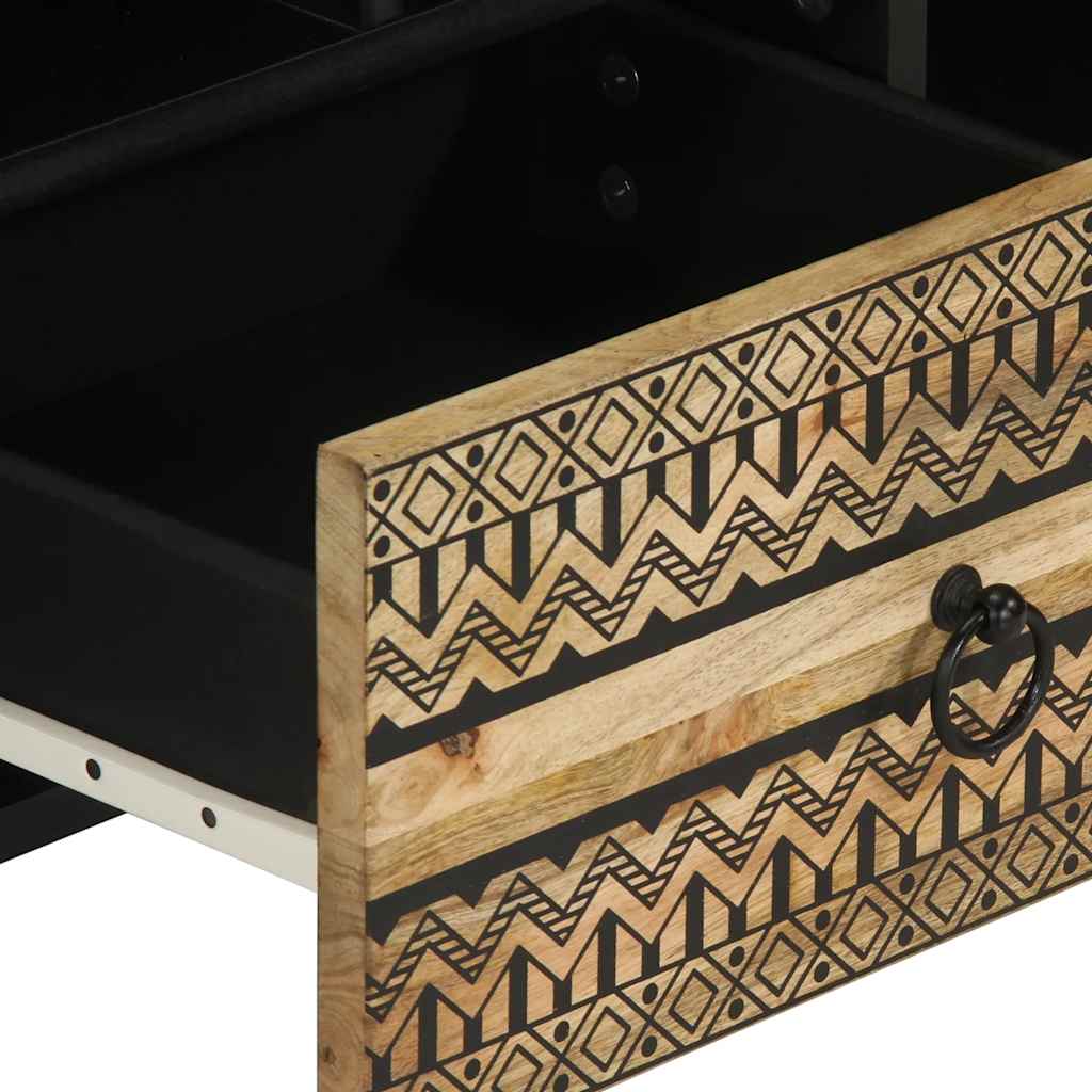 TV Cabinet Black Solid rough mango wood, iron Medium TV Cabinet