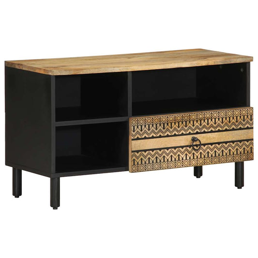 TV Cabinet Black Solid rough mango wood, iron Medium Storage