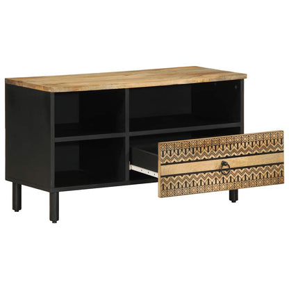 TV Cabinet Black Solid rough mango wood, iron Medium Storage