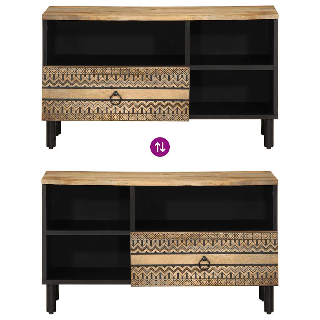 TV Cabinet Black Solid rough mango wood, iron Medium Storage
