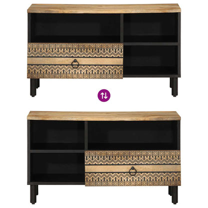 TV Cabinet Black Solid rough mango wood, iron Medium Storage