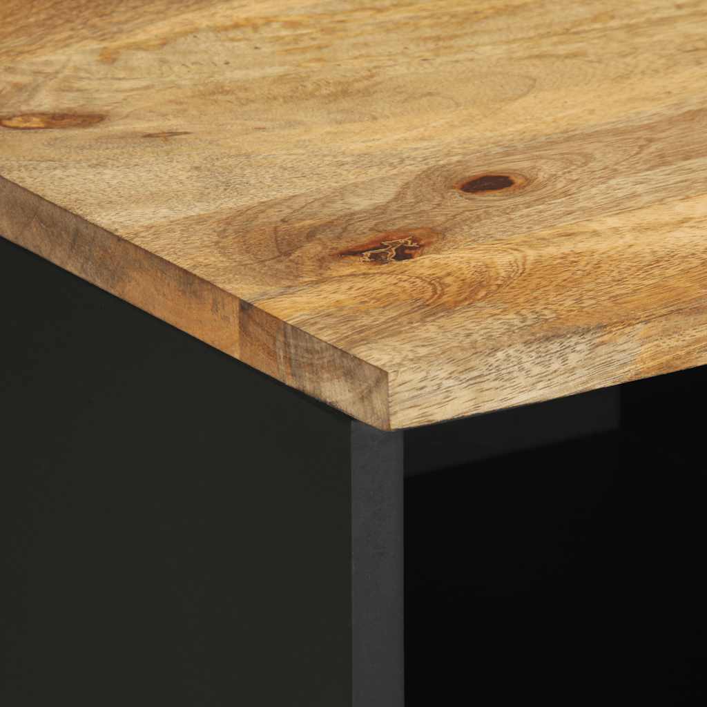 TV Cabinet Black Solid rough mango wood, iron Medium Storage