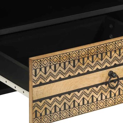 TV Cabinet Black Solid rough mango wood, iron Medium Storage