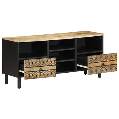 TV Cabinet Black Solid Rough Mango Wood, Iron