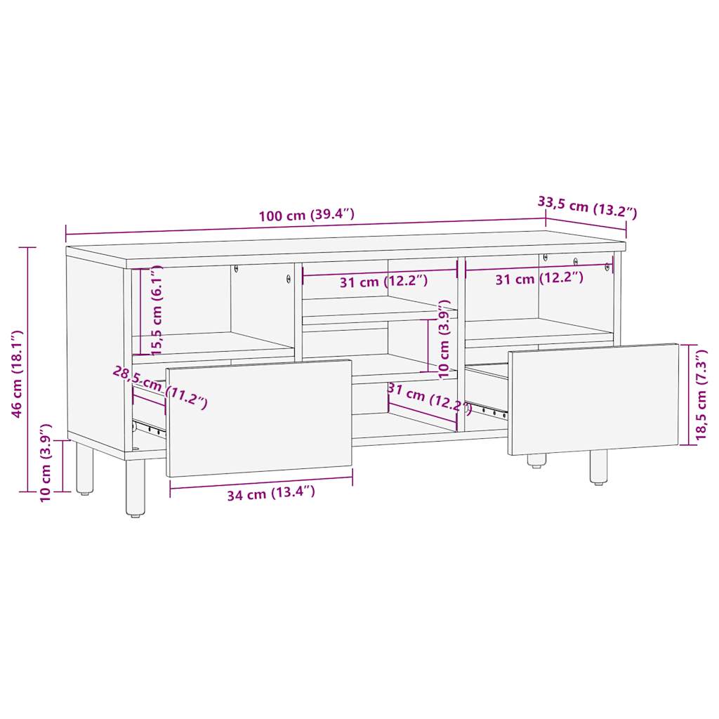 TV Cabinet Black Solid Rough Mango Wood, Iron
